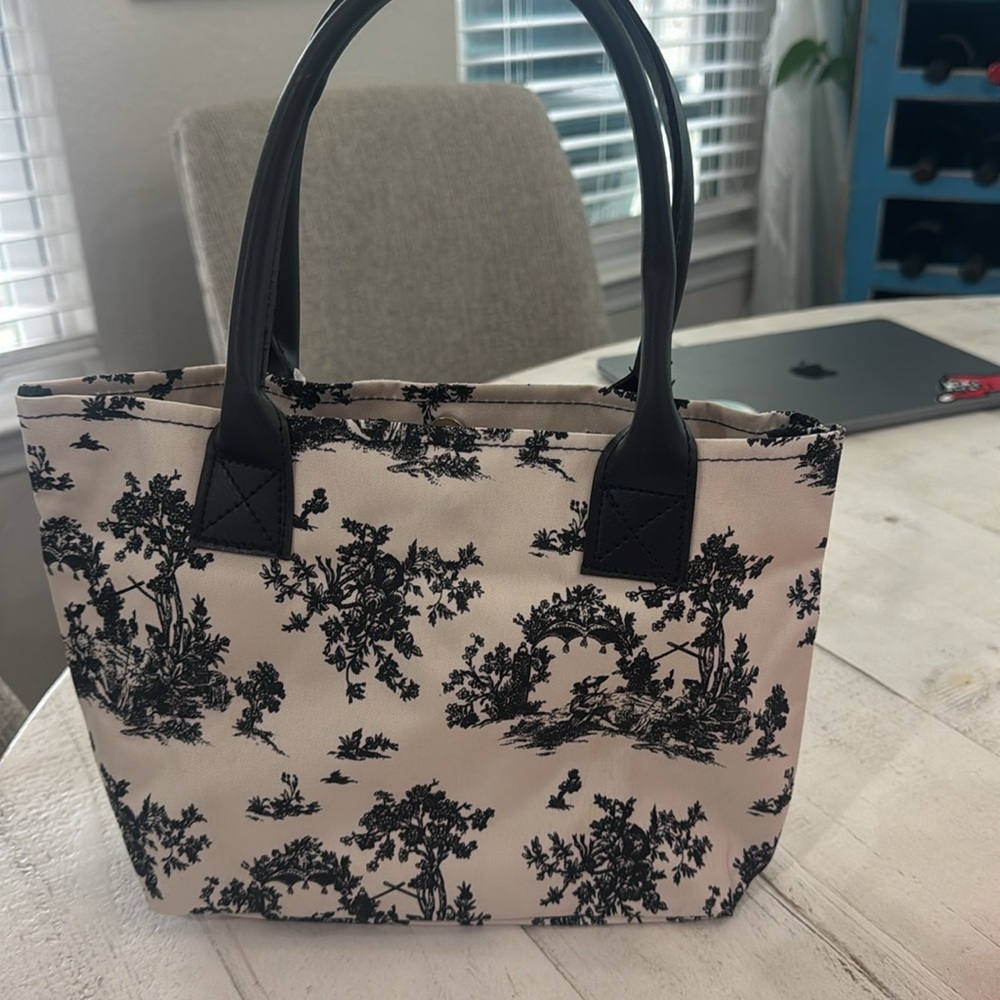 Black White Toile Mini Tote Bag French Country Cottagecore Top Handle NWT - Picture 3 of 5